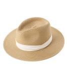 Wide Brim Straw Panama Hat Fedora for Women/Men | UPF Sun Protection Beach Hat in Khaki-Beige | Medium-Large Size - Buy Online on GoSupps.com