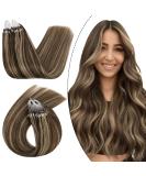 UGEAT Microring Extensions - Real Hair Dark Brown & Caramel Blonde Highlights 55 cm 50g 50 Pieces #4/27 - Premium Quality Hair Extensions - Buy Online on GoSupps.com