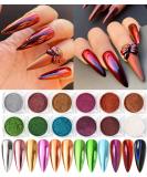 12 Jar Pearl Powder Nail Chrome Set - Rose Gold Purple Holographic Glitter & 8 Eyeshadow Brushes | Reflective Mirror Effect - Buy Online on GoSupps.com