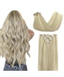 Doores Clip-in Real Hair Extensions 22 Inch - Ashblond Highlights & Platinum Blonde - 120g Remy Hair - 7 Pieces 55cm - Buy Online on GoSupps.com