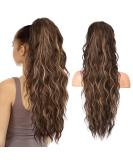 SEIKEA 26 Curly Wavy Clip in Hair Extension Ponytail - Chocolate Brown with Blonde Highlights - 26 Inch - Synthetic Hairpiece for Women - Buy Online on GoSupps.com