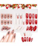 72 Piece Long Christmas False Nails | Press on Coffin Nails for Women | Festive Snowflake & Star Nail Decorations | Elk & Christmas Tree Design - Buy Online on GoSupps.com