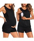Ekouaer Women's Nursing Pyjamas Set | Short Two Piece Breastfeeding PJs | Adjustable Waistband | Pregnancy Sleepwear | S-XXL (Black) - Buy Online on GoSupps.com