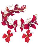 ANCIRS Red Flower Crown Bridal Headband & Crystal Floral Ear Stud Set for Women - Wedding & Special Occasion Hair Accessories - Buy Online on GoSupps.com