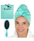 Ultra-Fine Microfiber Hair Towel Wrap & Detangling Brush - Quick Drying Anti-Frizz Turban for Curly & Wavy Hair (Aqua) - Buy Online on GoSupps.com