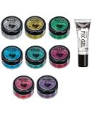 Biodegradable Eco Glitter Shakers - 100% Cosmetic Bio Glitter Set of 8 with Fix Gel for Face, Body, Nails, Hair & Lips - 5g - Buy Online on GoSupps.com