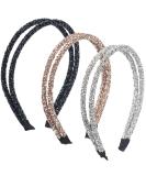 PAGOW 3pcs Double Crystal Side Hair Bands - Rhinestone Diamond Vintage Turban Hair Accessories for Women Girls (Black/Silver/Champagne) - Buy Online on GoSupps.com