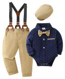 ZOEREA Baby Boy Gentleman Outfits Clothes Set 0-18 Months Romper Jumpsuit with Bow Tie + Suspender Pants Infant Wedding Suit Clothing Sets 12-18 Months Dark Blue - Buy Online on GoSupps.com