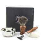 Men's Shaving Set - Wooden Razor & Brush Stainless Steel Bowl | Best Traditional Wet Shaving Kit for Christmas - Buy Online on GoSupps.com