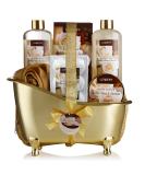 Fathers Day Luxury Home Spa Gift Basket - White Rose & Jasmine Scent - 13 Piece Bath & Body Set for Men & Women - Shower Gel, Bubble Bath, Body Scrub, Salts, 6 Bath Bombs, Pouf, Cosmetic Bag & Gold Tub - Buy Online on GoSupps.com