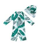 UPF 50+ Baby Boy Swimwear Set with Sun Hat | Infant One Piece Zip Swimsuit for Sun Protection | Toddler Bathing Suit 3-6 Months Leaf - Buy Online on GoSupps.com