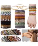 57 Pcs Boho Hair Tie Bracelets - Elastic Retro Ponytail Holders for Women | Thick and Thin Hair Bands - Buy Online on GoSupps.com