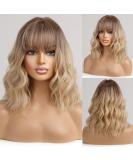 HAIRCUBE Short Blonde Curly Wigs with Dark Roots and Bangs - Wavy Bob Style for Women | Heat Resistant Synthetic - Buy Online on GoSupps.com