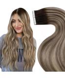 LAAVOO Ombre Brown Tape In Hair Extensions - Real Remy Hair 50g 20pcs #3T8/24 35cm - Dark Brown & Light Blonde - Buy Online on GoSupps.com