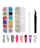 BISHENGYF 4700 Pcs Nail Art Gems Set - AB Rhinestones & Colourful Crystal Round Flatbacks with Pickers - Buy Online on GoSupps.com