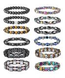CASSIECA 12 Pcs Hematite Magnetic Bracelet Set for Men and Women - Reiki Tiger Eye Rainbow Beaded Stone Bracelets - Buy Online on GoSupps.com