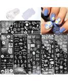 6-Piece Nail Stamping Plates Set with Stamper, Scraper, Chrysanthemum, Coconut Tree, and Leaf Designs - Manicure Nail Art Templates for Flowers - Nail Supplies - Buy Online on GoSupps.com
