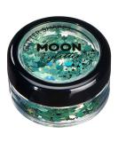 Moon Glitter Holographic Green Shapes - Cosmetic Festival Glitter for Face, Body, Nails, Hair & Lips - 3g - Buy Online on GoSupps.com