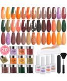 Aikker 27 Pcs Dip Powder Nail Kit - Autumn Orange Brown Glitter Purple Green Fall Colors | Christmas Dipping Powder Starter Set - Base Top Coat Activator | Manicure DIY AK40 - Buy Online on GoSupps.com