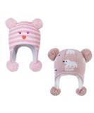 LANGZHEN Toddler Winter Hat Earflap Knit Cap for Baby Boys Girls 6-12 Months - Pink Stripe & Polar Bear Design - Fleece Lined Beanie - Buy Online on GoSupps.com