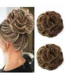 JJstar 2PCS Messy Bun Hair Pieces - Curly Fake Hair Buns for Women - High Heat Resistant Synthetic Fiber Scrunchies - Brunette/Ash Blonde - Buy Online on GoSupps.com