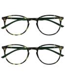 Opulize Met Reading Glasses - 2 Pack Slim Round Frame with Spring Hinges Scratch-Resistant Green Tortoise | Unisex +1.00 Dioptria - Buy Online on GoSupps.com