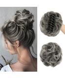 SOFEIYAN Claw Clip Messy Bun Hair Piece - Wavy Curly Synthetic Updo Hair Extensions for Women - Gray with White Tips - Buy Online on GoSupps.com