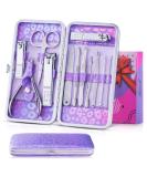 Professional Travel Nail Clipper Kit - 12 Pieces Manicure Set with Cuticle Nipper, Pedicure Tools in Luxurious Travel Case - Purple - Buy Online on GoSupps.com
