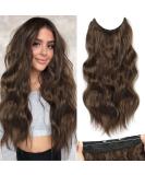 Halo Hair Extensions 20 Inch Medium Brown - Adjustable Long Wavy Synthetic Hairpieces with Invisible Wire and 4 Secure Clips - Buy Online on GoSupps.com