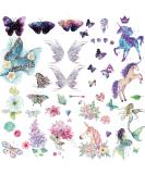 10 Sheets Glitter Butterfly Flower Temporary Tattoos for Women Girls Kids - Unicorn Fake Colorful Butterflies Wings Tattoo Stickers - Waterproof Face Arm Makeup - Birthday Party Favors - Buy Online on GoSupps.com