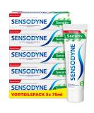 Sensodyne Sensitive Fluoride Toothpaste 5x 75ml daily toothpaste for sensitive teeth Format 5x75ml - Buy Online on GoSupps.com