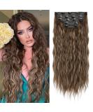 REECHO 5PCS Clip in Hair Extensions 24 Thick Long Loose Waves - Chocolate Brown with Blonde Highlights - Buy Online on GoSupps.com