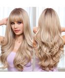 EMMOR Ombre Blonde Wavy Wig with Bangs - Long Curly Heat Resistant Fiber Synthetic Wig for Daily Use - Buy Online on GoSupps.com