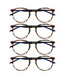 Opulize Met 4er-Pack Brown Tortoise Marine Blue Reading Glasses | Stylish Round Design for Men & Women | Spring Hinges | +0.00 Diopters - Buy Online on GoSupps.com