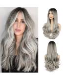 Faelbaty Long Curls Silver-Gray Wig | Ombre Brown to Gray | Natural Look | Ideal for Women & Girls - Party & Cosplay (24 Rh6/171/gray) - Buy Online on GoSupps.com