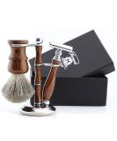 Haryali London Shaving Kit - 3 Pc Wooden Set with Double Edge Razor, Super Badger Brush & Stand - Sustainable Gift Set - Buy Online on GoSupps.com