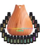 Aromatherapy Essential Oil Diffuser Gift Set - 400ml Ultrasonic Diffuser with 20 Oils - Timer, Light Settings - Light Wood Diffuser + 20 Essential Oils - Buy Online on GoSupps.com