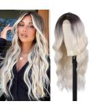 Long Wavy Wig Ombre Platinum Blonde Wigs for Women 24 Inch Middle Part Curly Synthetic Hair Natural Looking Heat Resistant Fiber for Daily Party Use (Ombre Platinum Blonde) - Buy Online on GoSupps.com
