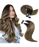 Moresoo Real Hair Extensions - 55cm U-Tip Bonding Extensions Keratin Fusion in Black to Brown with Caramel Blonde | 50g Remy Hair #1B/3/27 - Buy Online on GoSupps.com