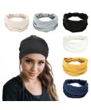 6-Piece Women's Elastic Hair Bands - Yoga Workout & Gym Headbands - Cotton Wide Headscarves in Black White Navy Yellow Light Gray & Skin Color - Summer Hair Accessories - Buy Online on GoSupps.com