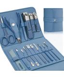 Manicure Set Professional Nail Clippers Pedicure Kit 16 pcs Stainless Steel Nail Care Tools Grooming Kit with Luxurious Travel Leather Case for Thick Nails Men Women Gift (Blue) - Buy Online on GoSupps.com