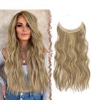 FESHFEN Invisible Wire Hair Extensions | Adjustable Size with Clips | Long Wavy Synthetic Hair Piece | Secret Headband Hairpieces for Women - 16 inch Light Brown Highlighted Blonde - Buy Online on GoSupps.com