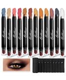 12 PCS Waterproof Glitter Eyeshadow Stick Set with Primer - Smudge Proof Shimmer and Matte Eye Makeup Crayon - Cream Eyeshadow Pen with Soft Brush - Buy Online on GoSupps.com