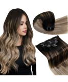 LAAVOO Real Hair Clip-In Extensions - Ombre Black & Ash Brown Balayage 7PCs 105g - 45cm Double Weft Quality - Buy Online on GoSupps.com