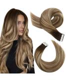 Moresoo 22 Inch Brown Balayage Tape in Hair Extensions - Dark Brown to Chestnut with Platinum Blonde Ombre | 20 Pcs/50g - Buy Online on GoSupps.com