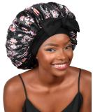 YANIBEST Silk Bonnet for Sleeping - Double Layer Satin Sleep Cap for Curly Natural Hair - Large Black Floral - Buy Online on GoSupps.com