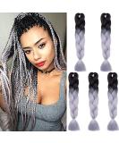 SEGO 5 Pieces Ombre Hair Braid Extensions - 24 Black & Silver Gray Crochet Braiding Hair for Stunning Hairstyles - Buy Online on GoSupps.com
