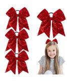 Whaline 8 Inch Glitter Red Jumbo Cheer Bows - 4 Pack | Large Cheerleading Hair Bows for Girls, Toddlers, Women - Elastic Ponytail Holder & Hair Accessories - Buy Online on GoSupps.com