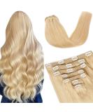 Vlasy Clip in Human Hair Extensions - 20 Inch 613# Light Golden Blonde - 7 Pieces Seamless Thick Weft Hair Extensions for Women - Buy Online on GoSupps.com