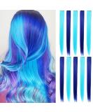 Bright Blue Clip-In Hair Extensions - Colorful Synthetic Wig Pieces for Women & Girls - Multicolored Party Highlights - Buy Online on GoSupps.com